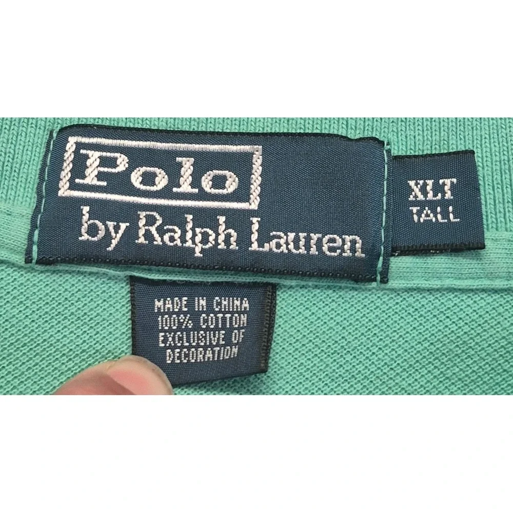 Polo Ralph Lauren mens green polo shirt XLT 100% Cotton purple pony logo Tall XL